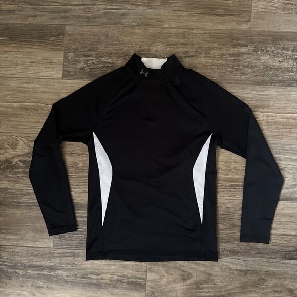 Under Armour Cold Gear Large Shirt Long Sleeve Mock Neck Black and White Fitted - Picture 5 of 6